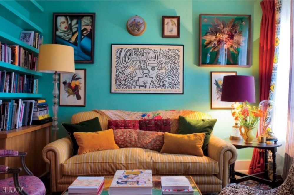 blue bohemian living room ideas