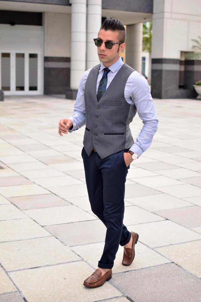 black waistcoat matching shirt